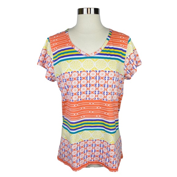 Bay Studio Multicolored Geometric Print Tee - Size Large - Picture 1 of 5